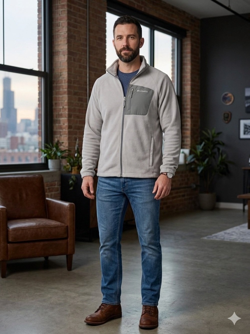 Columbia Men's Light Gray Full-Zip Fleece Jacket. Size Medium. EUC